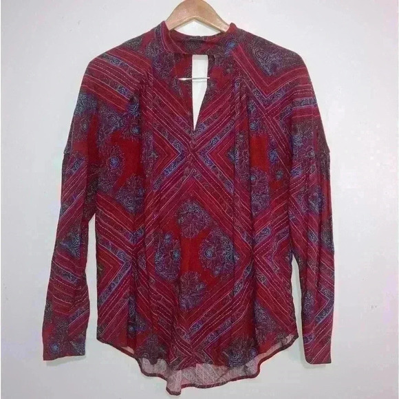 Free People Red Walking On A Dream Tunic long sleeve Blouse - Picture 2 of 13